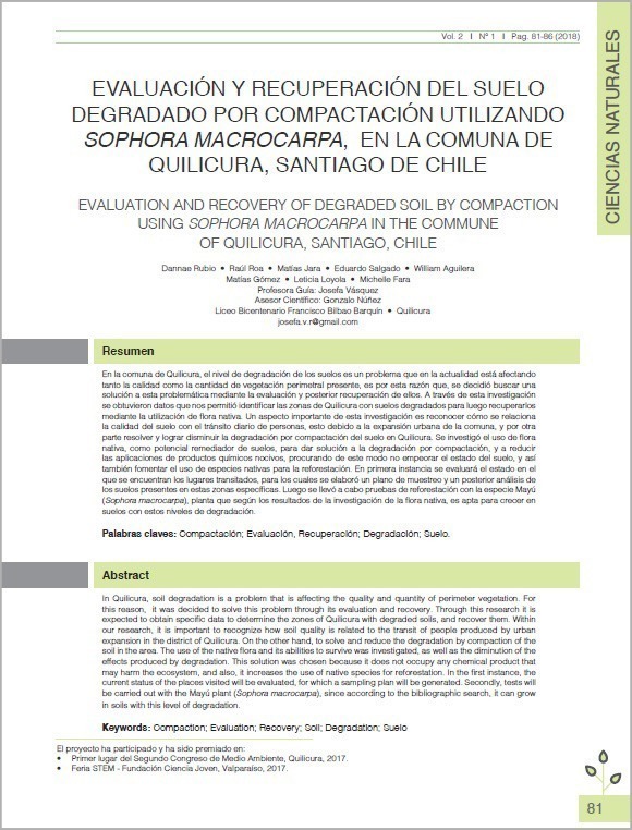 Lee más sobre el artículo Evaluación y recuperación del suelo degradado por compactación utilizando Sophora macrocarpa, en la comuna de Quilicura, Santiago de Chile